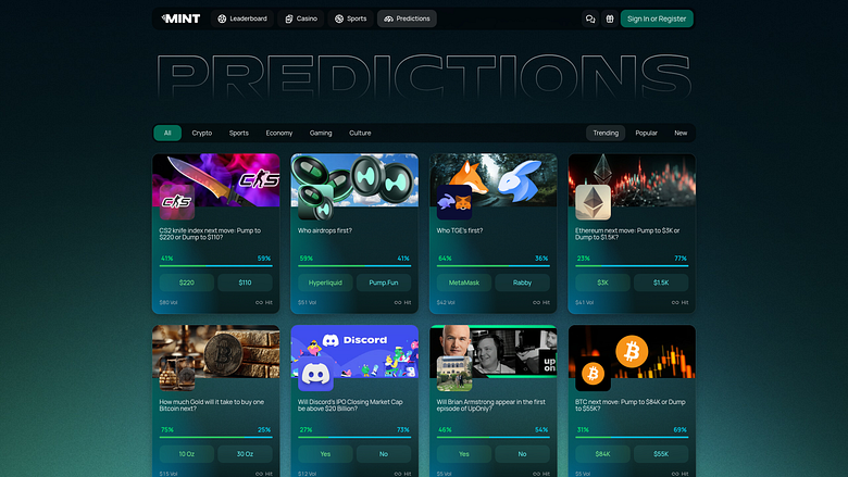 Predicciones de escritorio de Mint.io