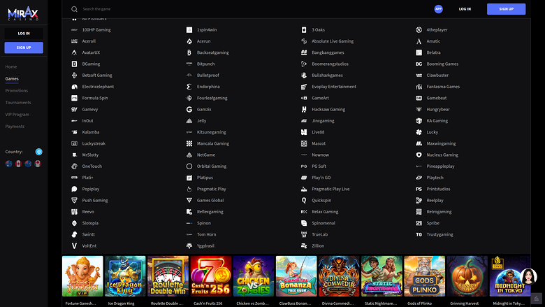 Développeurs du jeu de casino Mirax pour ordinateur