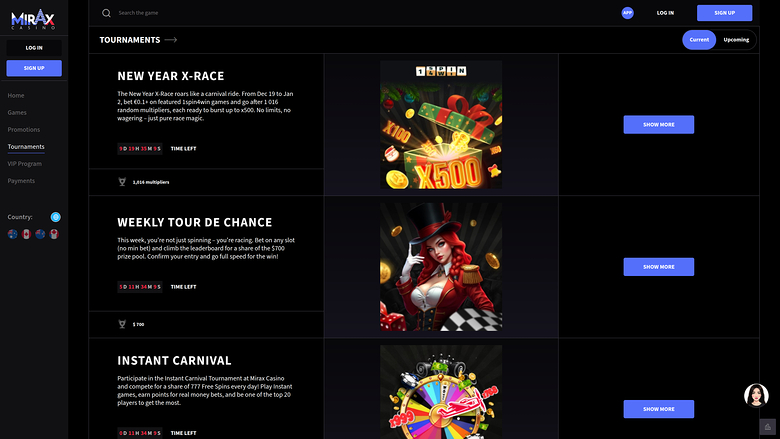 Tournois sur ordinateur du casino Mirax