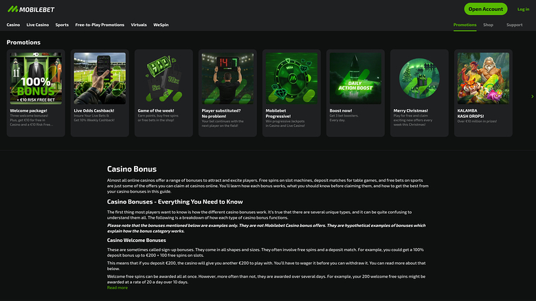 Mobilebet Casino Desktop-Aktionen