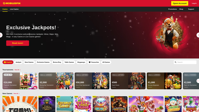 Homepage desktop di MobileSpin Casino