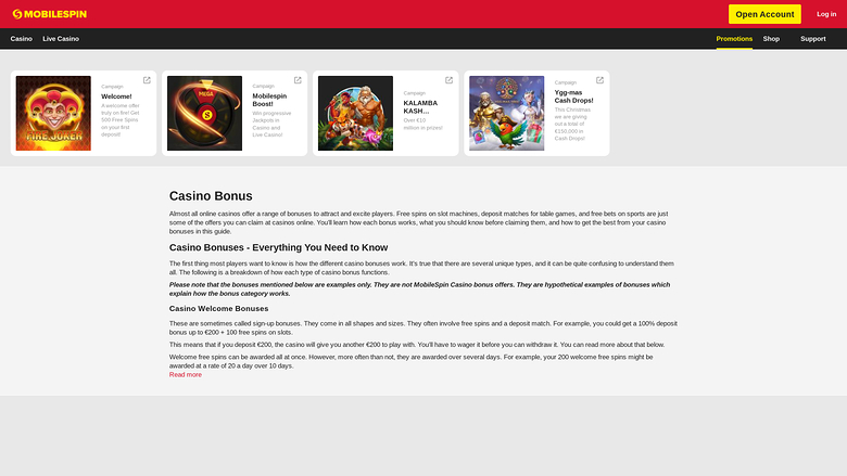 Promozioni desktop di MobileSpin Casino