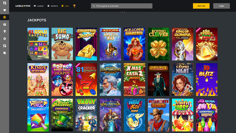 MobileWins Casino Desktop jackpot