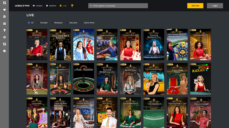 MobileWins Casino Desktop Live Dealer