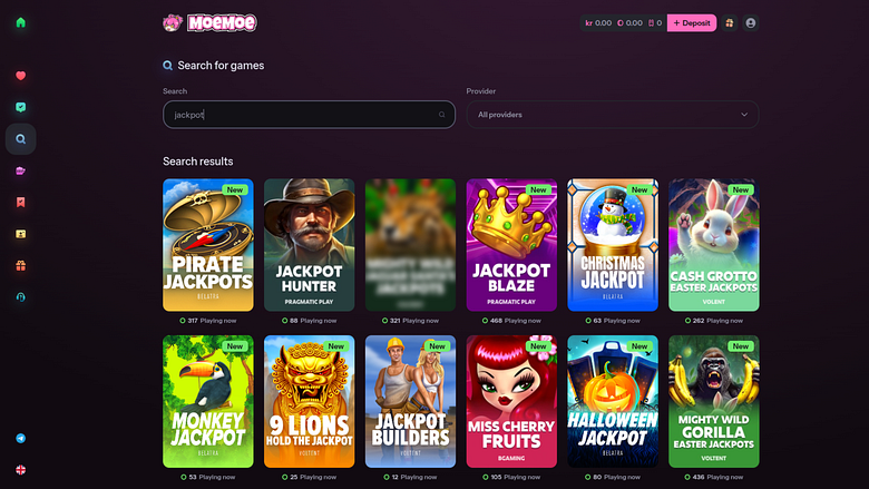Jackpot du casino MoeMoe sur ordinateur