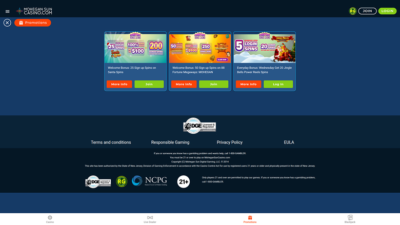 Promotions sur ordinateur du casino Mohegan Sun