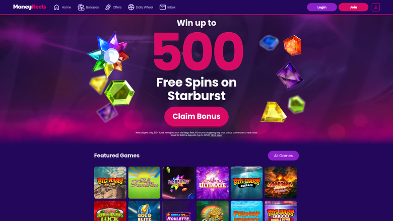 Page d'accueil du casino Money Reels pour ordinateur