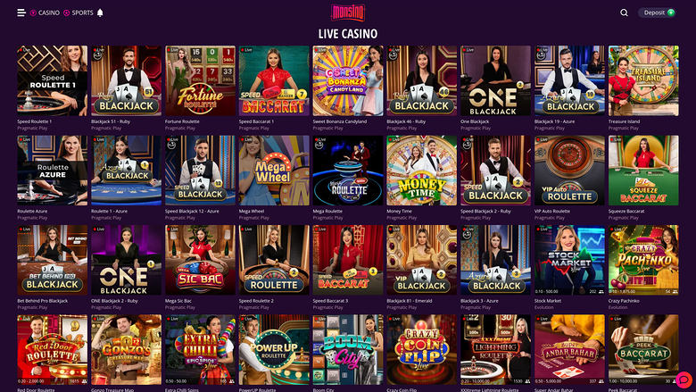 Casino Monsino sur ordinateur avec croupier en direct