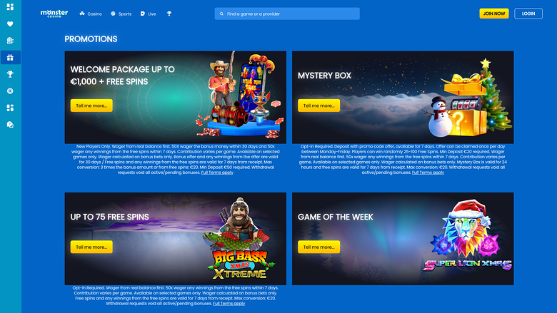 Monster Casino Desktop-Aktionen