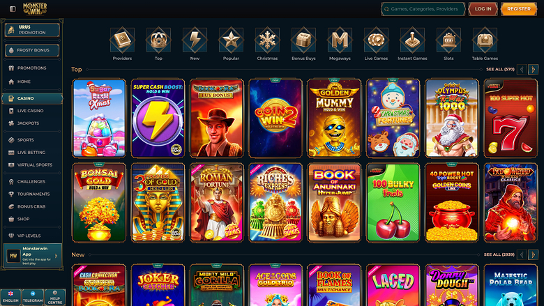 Jeux de casino Monster Win sur ordinateur