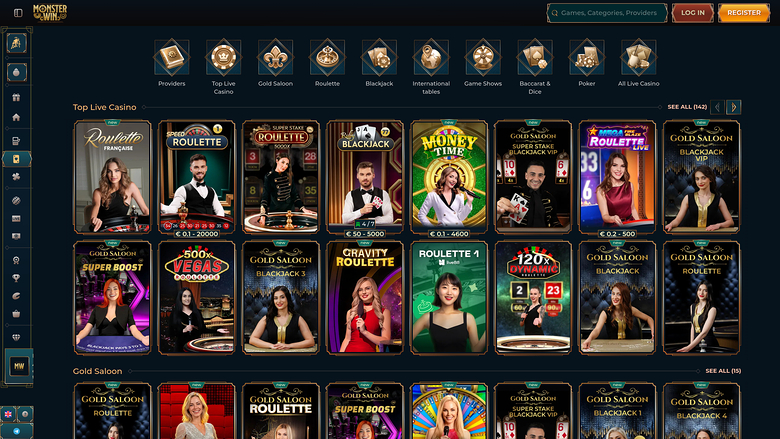 Casino Monster Win sur ordinateur avec croupier en direct