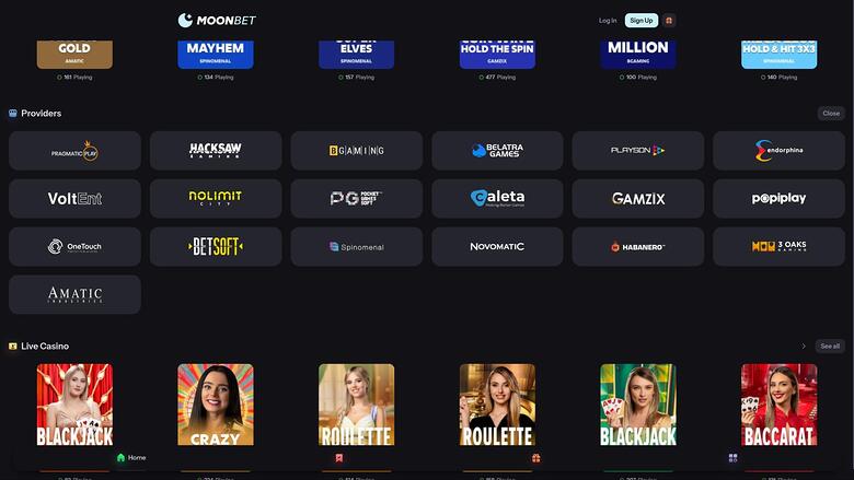 Pagina degli sviluppatori del gioco MoonBet Casino