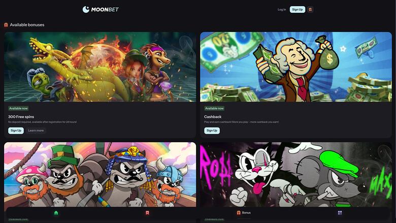 Pagina delle promozioni del casinò MoonBet