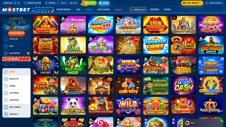 Juegos de escritorio del casino Mostbet