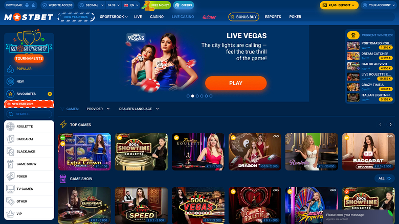 Casino Mostbet con crupier en vivo de escritorio