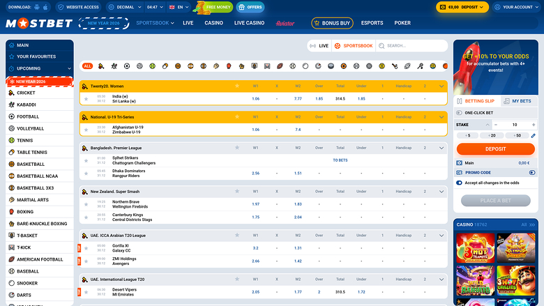 Apuestas deportivas de escritorio del casino Mostbet