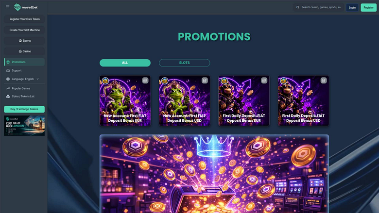 Screenshot della pagina delle promozioni del casinò Move2bet.