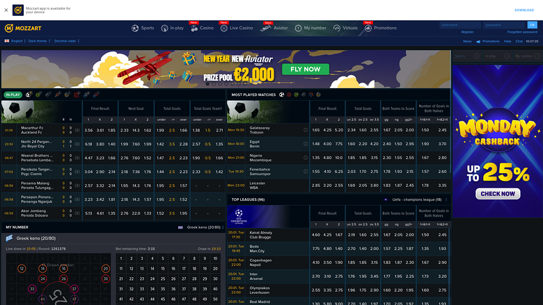 Jeux sportifs sur ordinateur de bureau du casino Mozzart