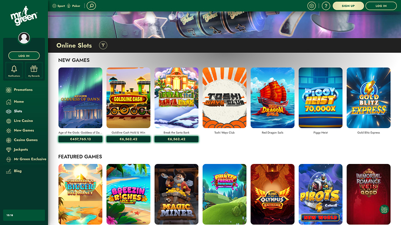 Mr Green Casino Desktop-Spiele