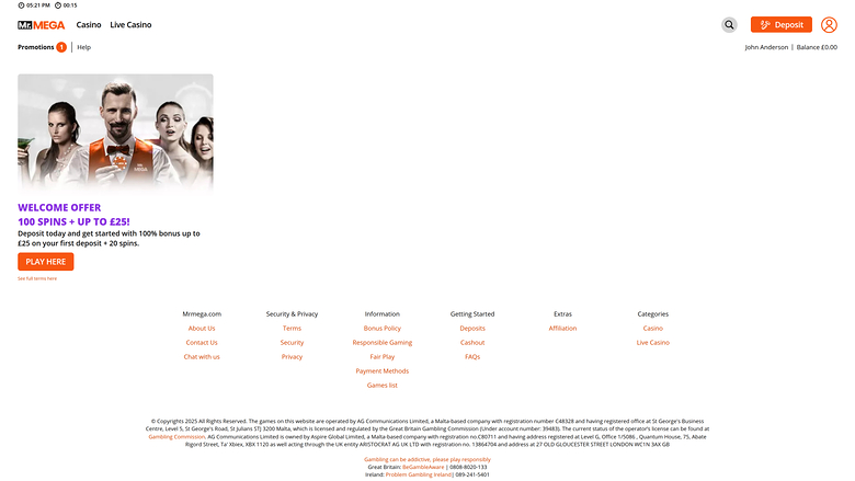 Promotions pour ordinateur de bureau du casino Mr Mega