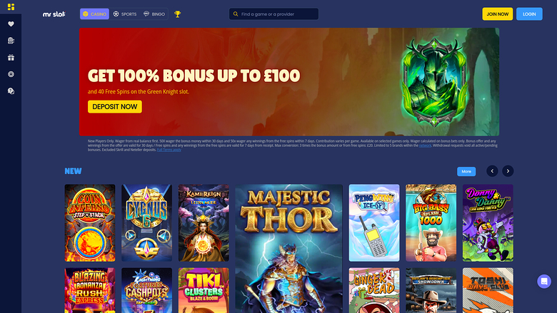 Page d'accueil du casino Mr Slot pour ordinateur