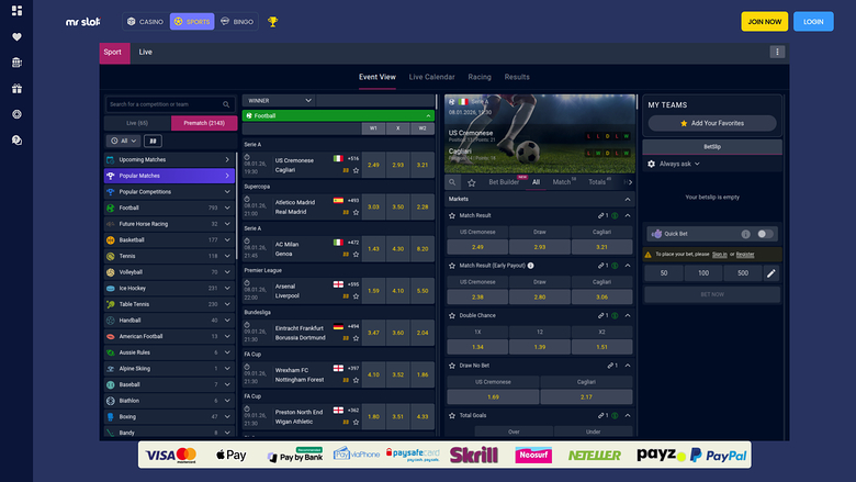 Pari sportif sur ordinateur du casino Mr Slot