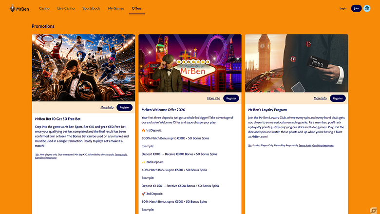 Promozioni desktop di MrBen Casino