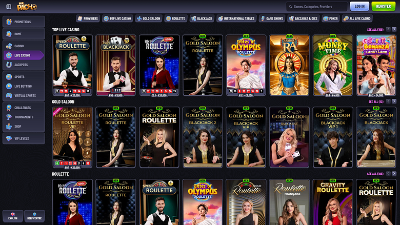 Casino MrPacho pour ordinateur avec croupier en direct