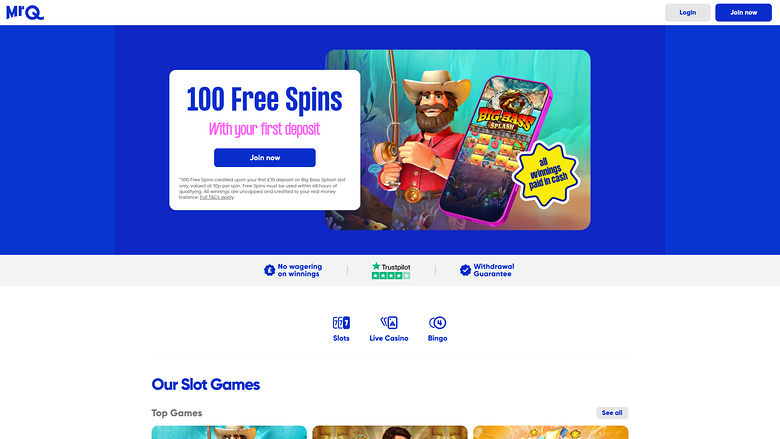 Page d'accueil du casino MrQ pour ordinateur