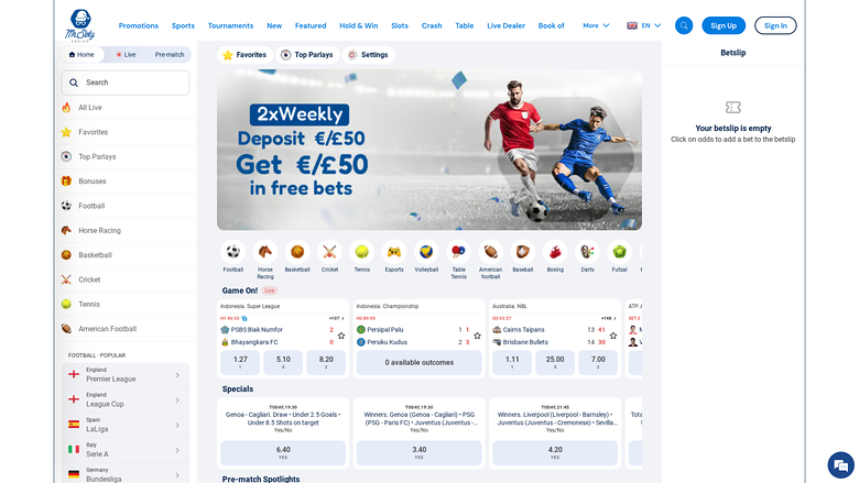 MrSloty Casino Desktop Sportsbook