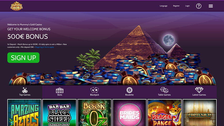 Página de inicio de escritorio de Mummys Gold Casino