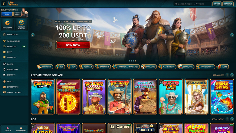 Page d'accueil de My Empire Casino (ordinateur de bureau)