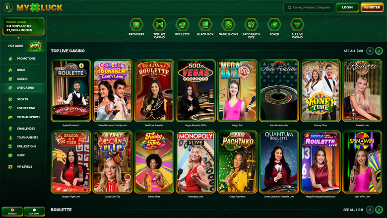 MyLuck Casino sur ordinateur avec croupier en direct