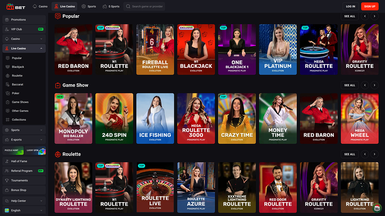 N1 Bet Casino Desktop Live-Dealer