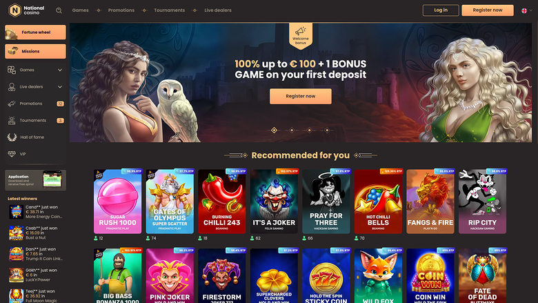 Página de inicio de escritorio del Casino Nacional