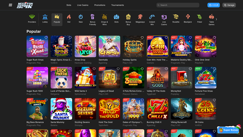 Bedarf an Desktop-Spielen von Need for Spin Casino