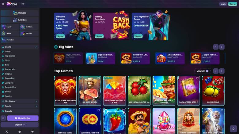 Скриншот страницы игр казино Need for Slots