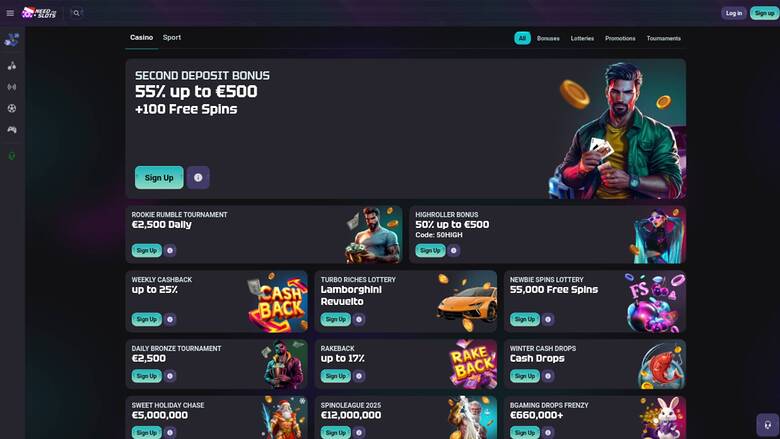 Скриншот страницы с акциями казино Need for Slots