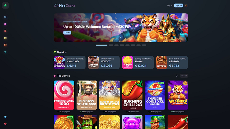 NeoCasino Desktop-Startseite