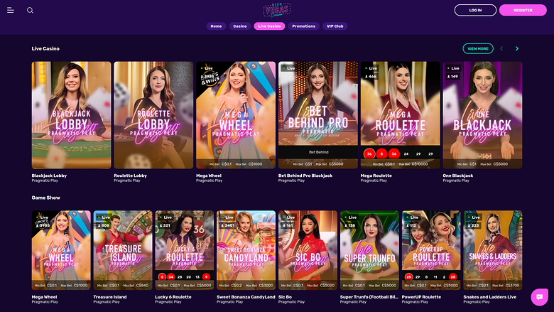 Casino NeonVegas Desktop con crupier en vivo