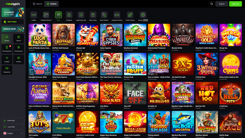Juegos de escritorio de Neospin Casino