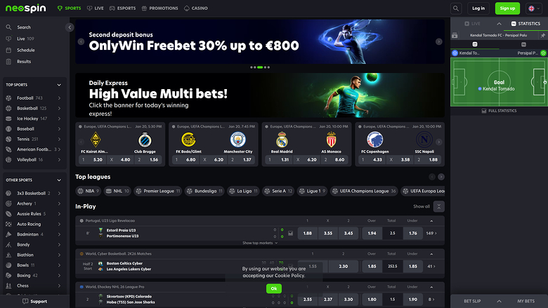 Apuestas deportivas de escritorio del casino Neospin