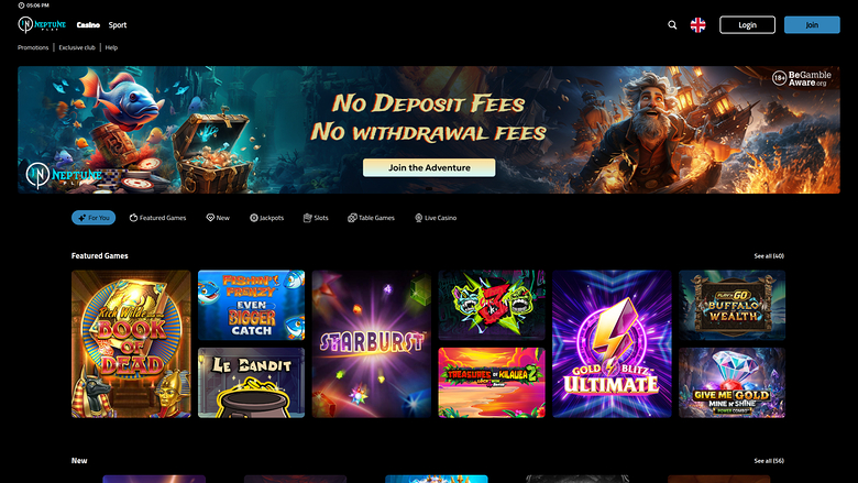 Página de inicio del casino Neptune Play para escritorio