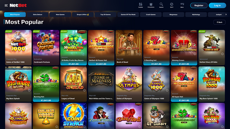 Jeux de casino NetBet sur ordinateur