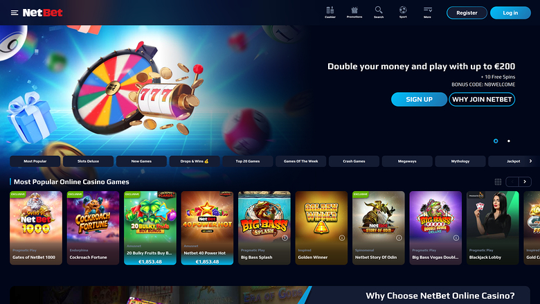Page d'accueil du casino NetBet pour ordinateur