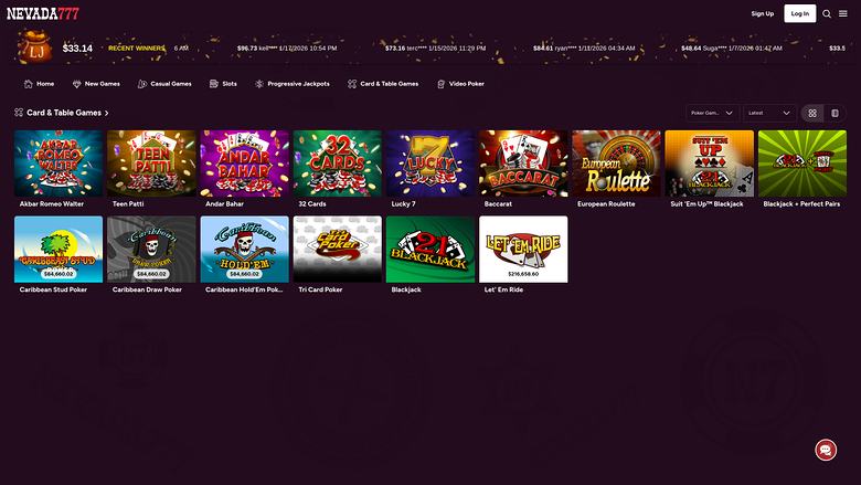 Juegos de mesa de escritorio del casino Nevada 777