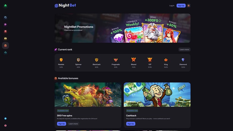 Promotions du casino NightBet (version ordinateur)