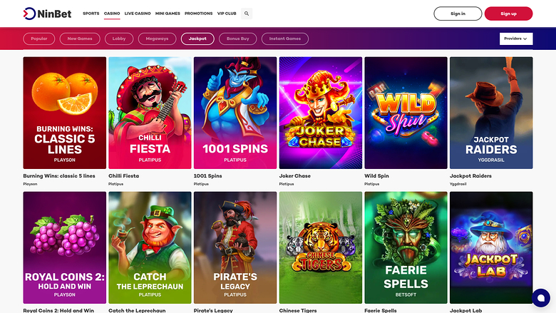 Ninbet Casino Desktop Jackpot