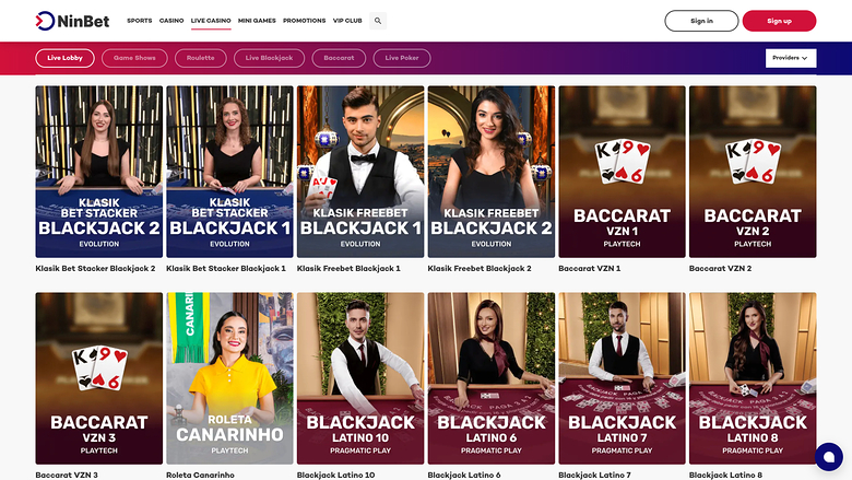 Ninbet Casino Desktop Live Dealer
