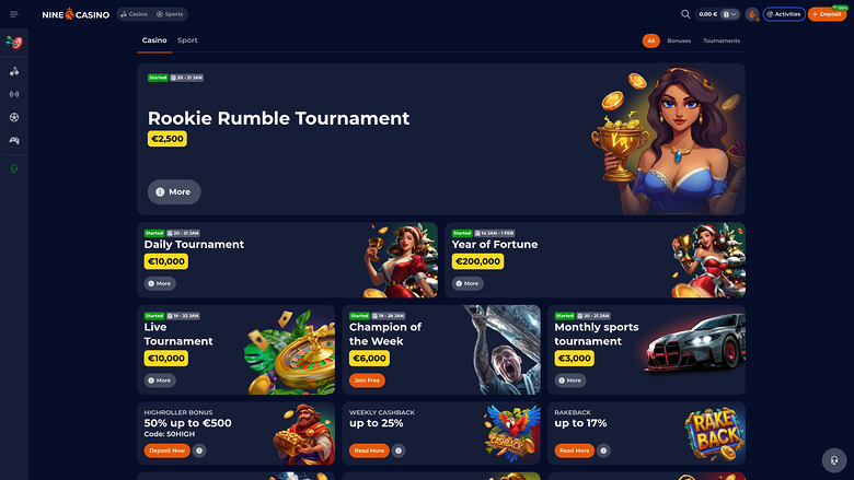 Promozioni desktop di Nine Casino